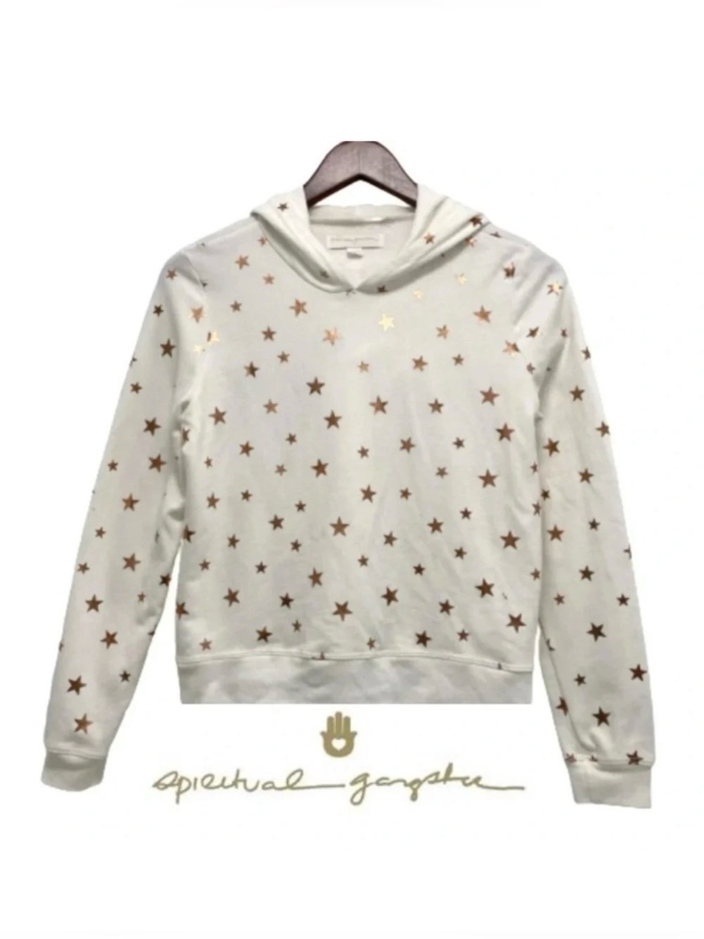 Spiritual Gangster Long Sleeve Cropped Hoodie Sweatshirt Off White Start Size 14